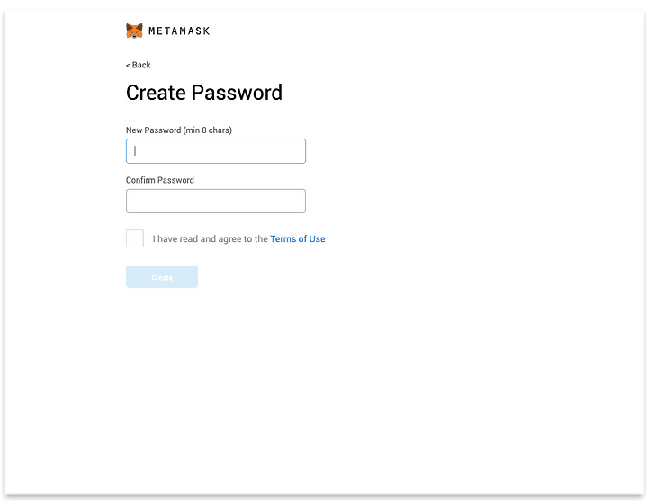 Create a password, accept the Terms of Use